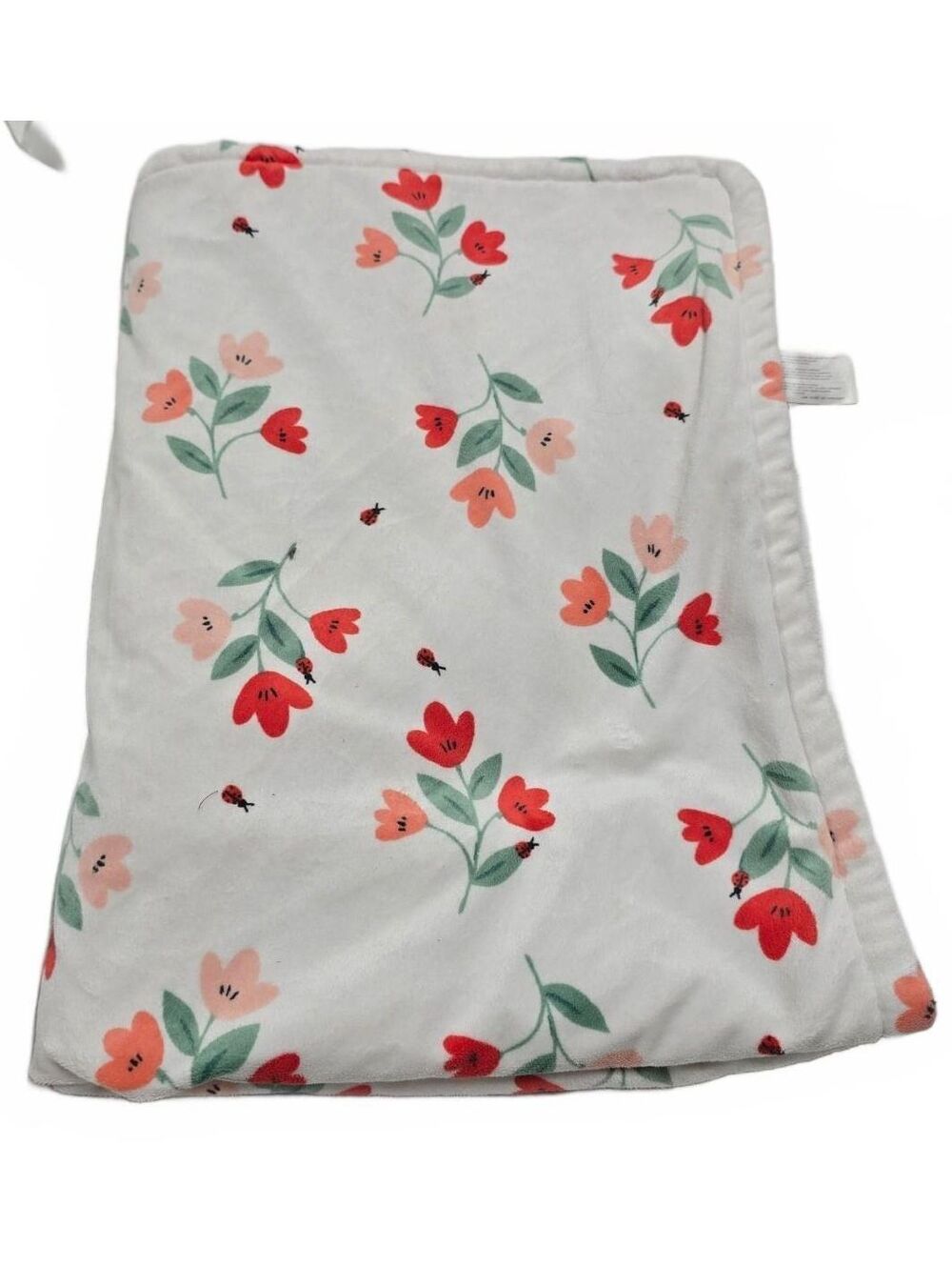 Carter’s Plush Baby Blanket Floral Flower Ladybug Red Pink Soft Fleece Minky